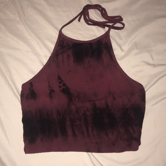 Maroon tie-dye halter crop top - Picture 1 of 2